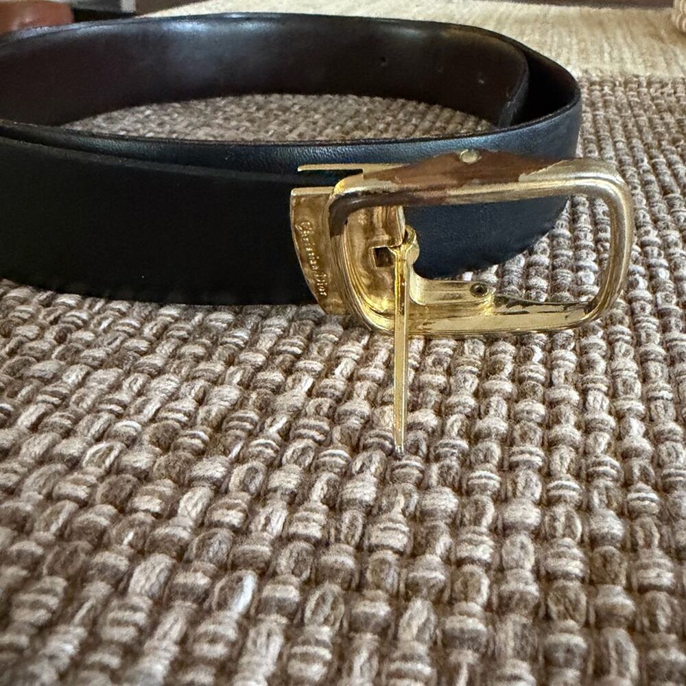 Christian Dior Black /Brown Belt with Gold Buckle - Picture 3 of 12